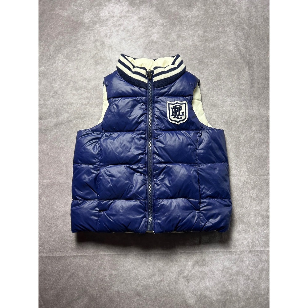 Polo Ralph Lauren Reversible Down Puffer Vest Boys Kids 3T Blue White Crest Logo